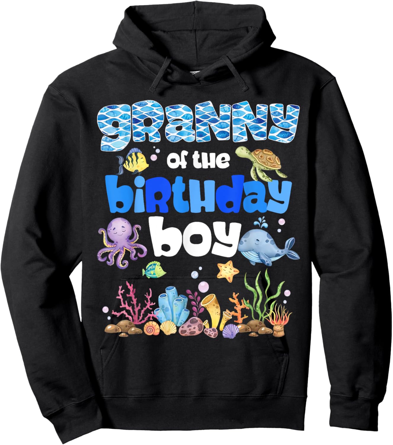 Granny Of The Birthday Boy Sea Fish Ocean Animals Aquarium Hoodie - Hoodie | Black