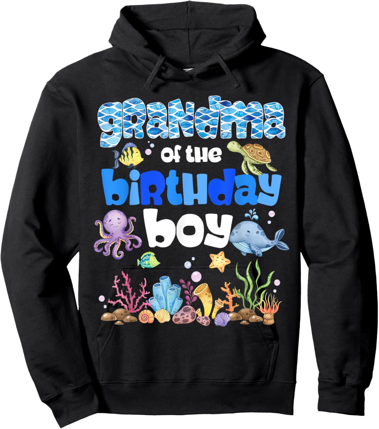 Grandma Of The Birthday Boy Sea Fish Ocean Animals Aquarium Hoodie - Hoodie | Black