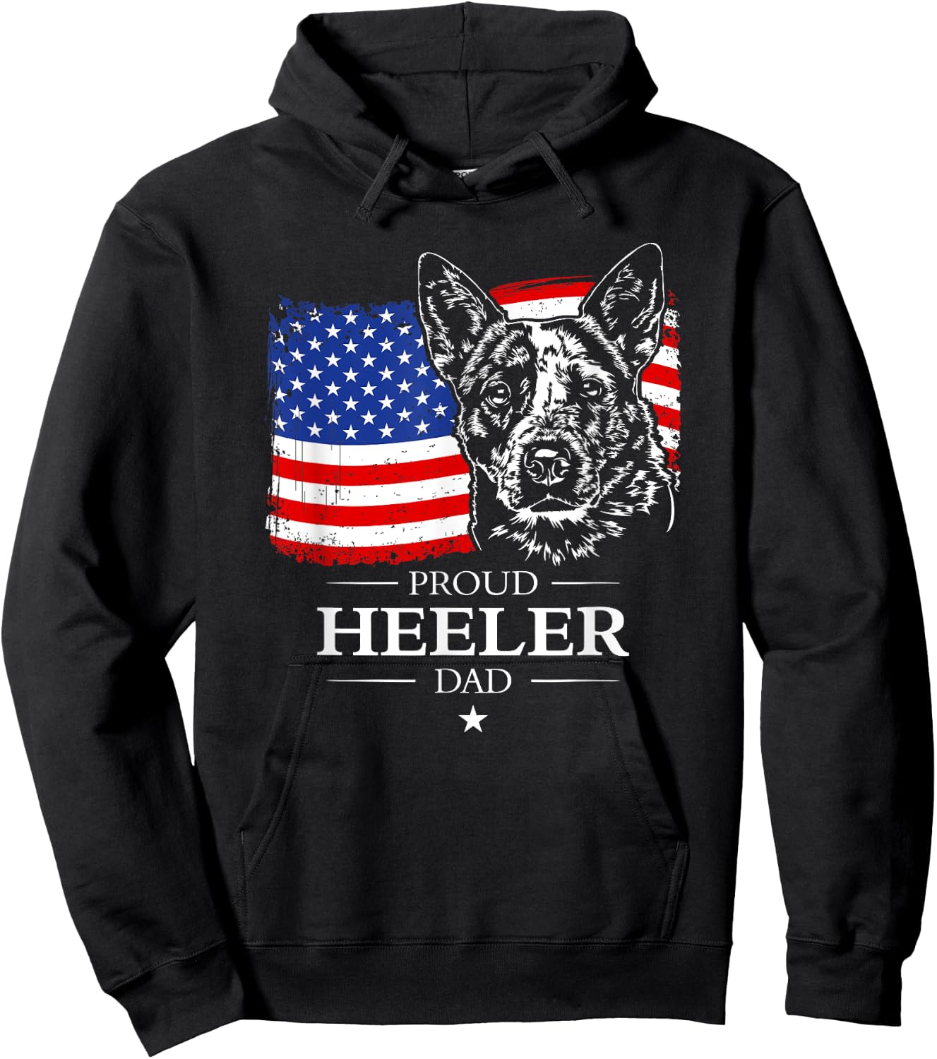 Proud Cattle Dog Heeler Dad American Flag patriotic dog gift Hoodie - Hoodie | Black