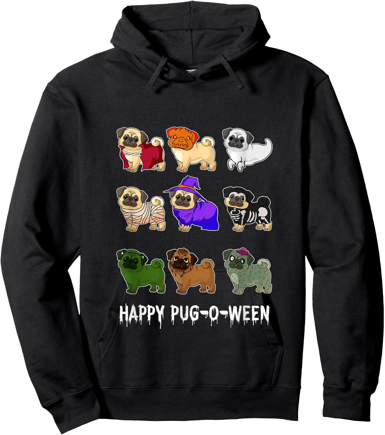 Pug Happy Pug-o-ween Halloween Cute Spooky Costume Gift Hoodie - Hoodie | Black