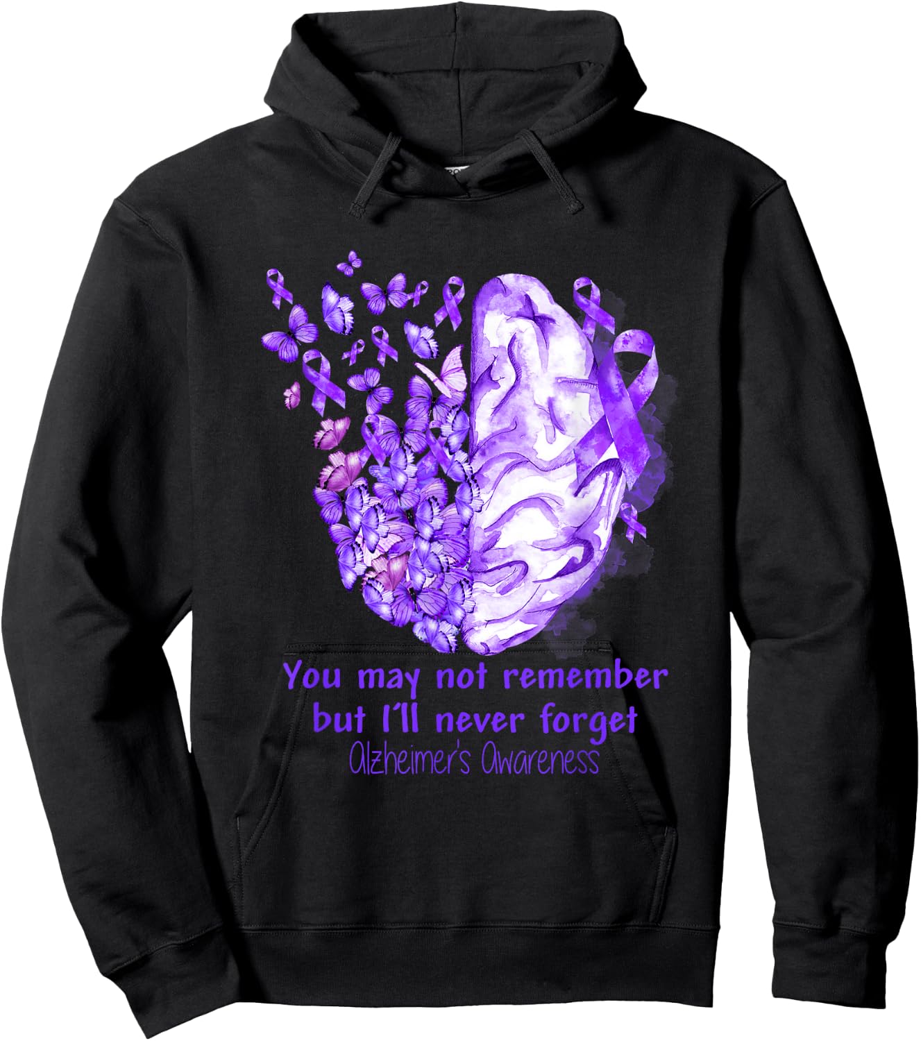 Alzheimer's awareness, Dementia gift, Purple Butterfiles Hoodie - Hoodie | Black
