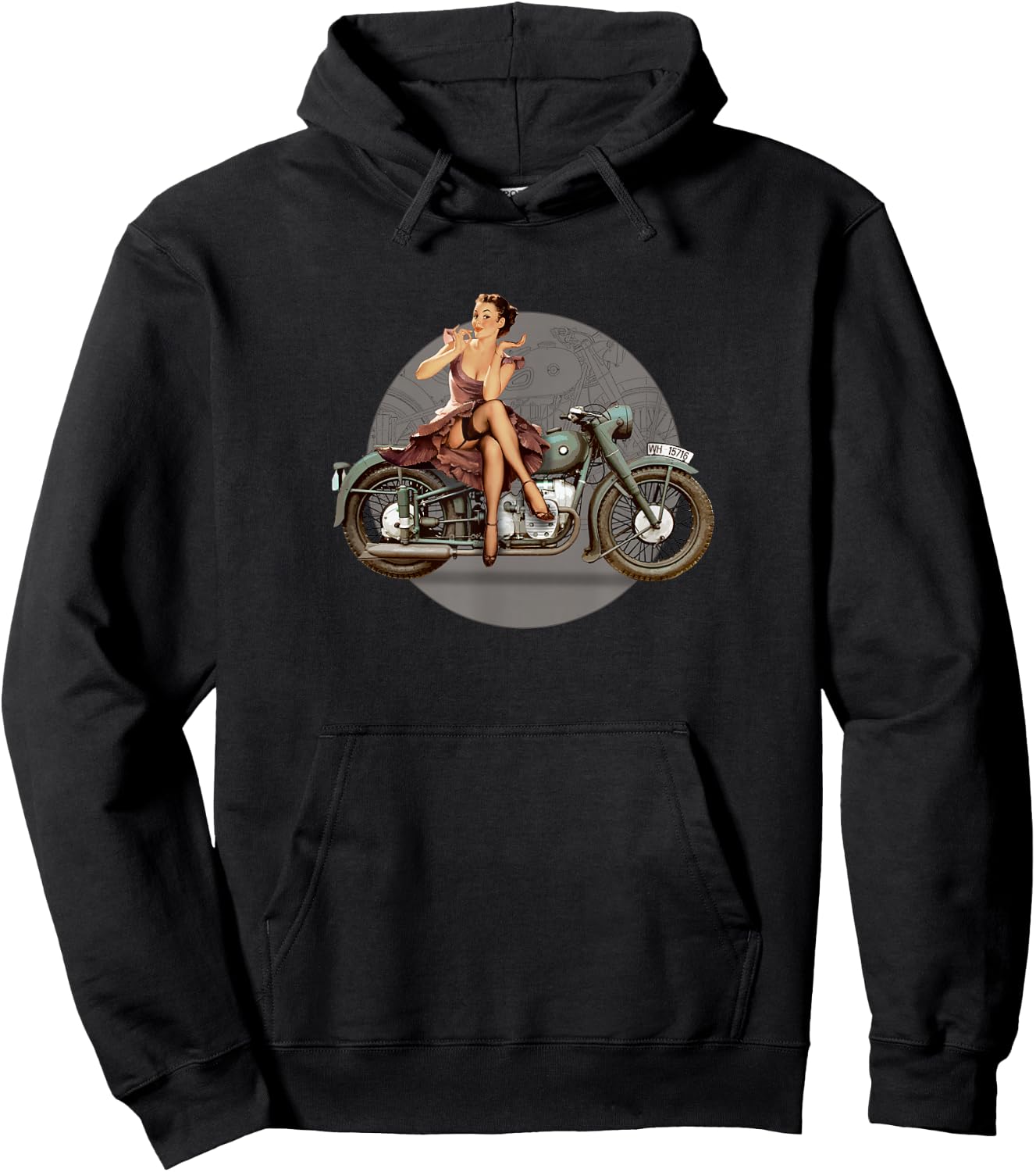WWII Retro Pin Up Motorcycle Poster Hoodie - Hoodie | Black