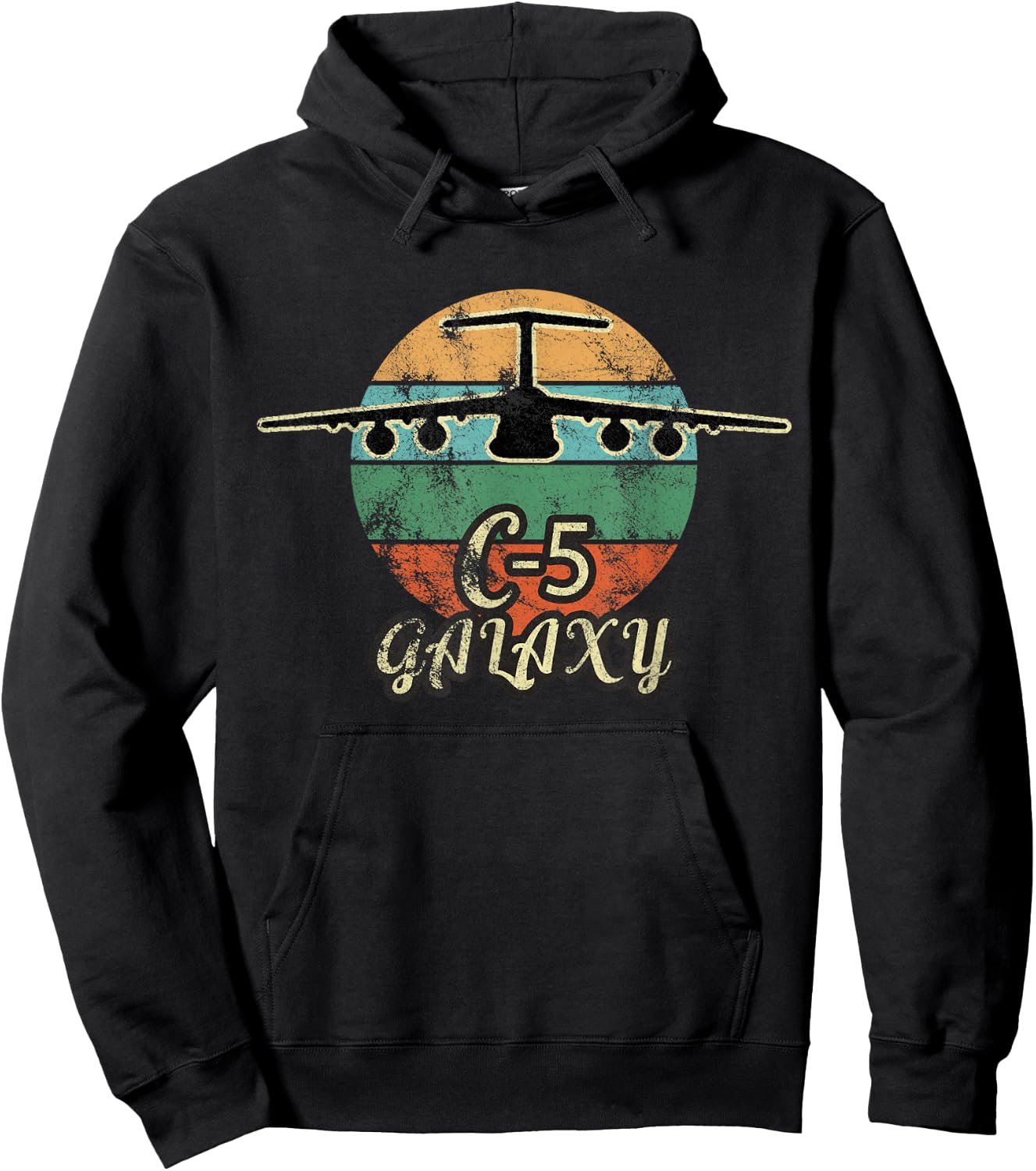 C-5 Galaxy Vintage Sunset Airlift Cargo Airplane Hoodie - Hoodie | Black