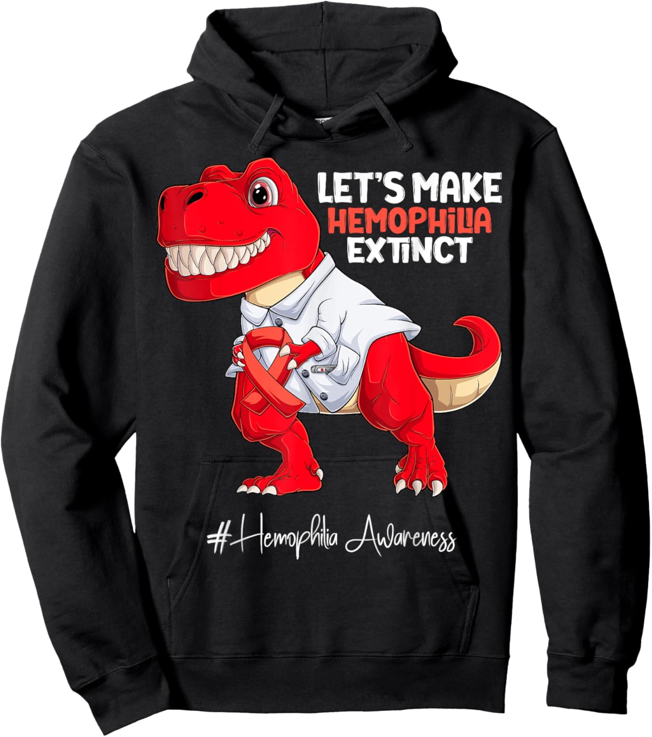 Red Ribbon Trex Hemophilia Awareness Hoodie - Hoodie | Black