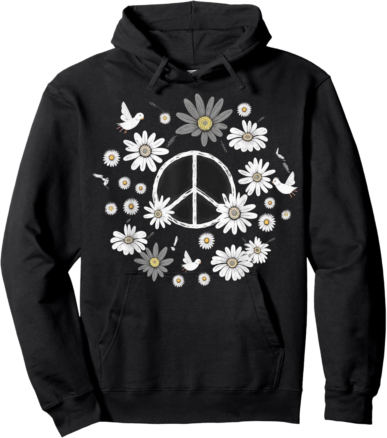 PEACE SIGN LOVE 60s 70s Daisy Flower Hippie Costume Hoodie - Hoodie | Black