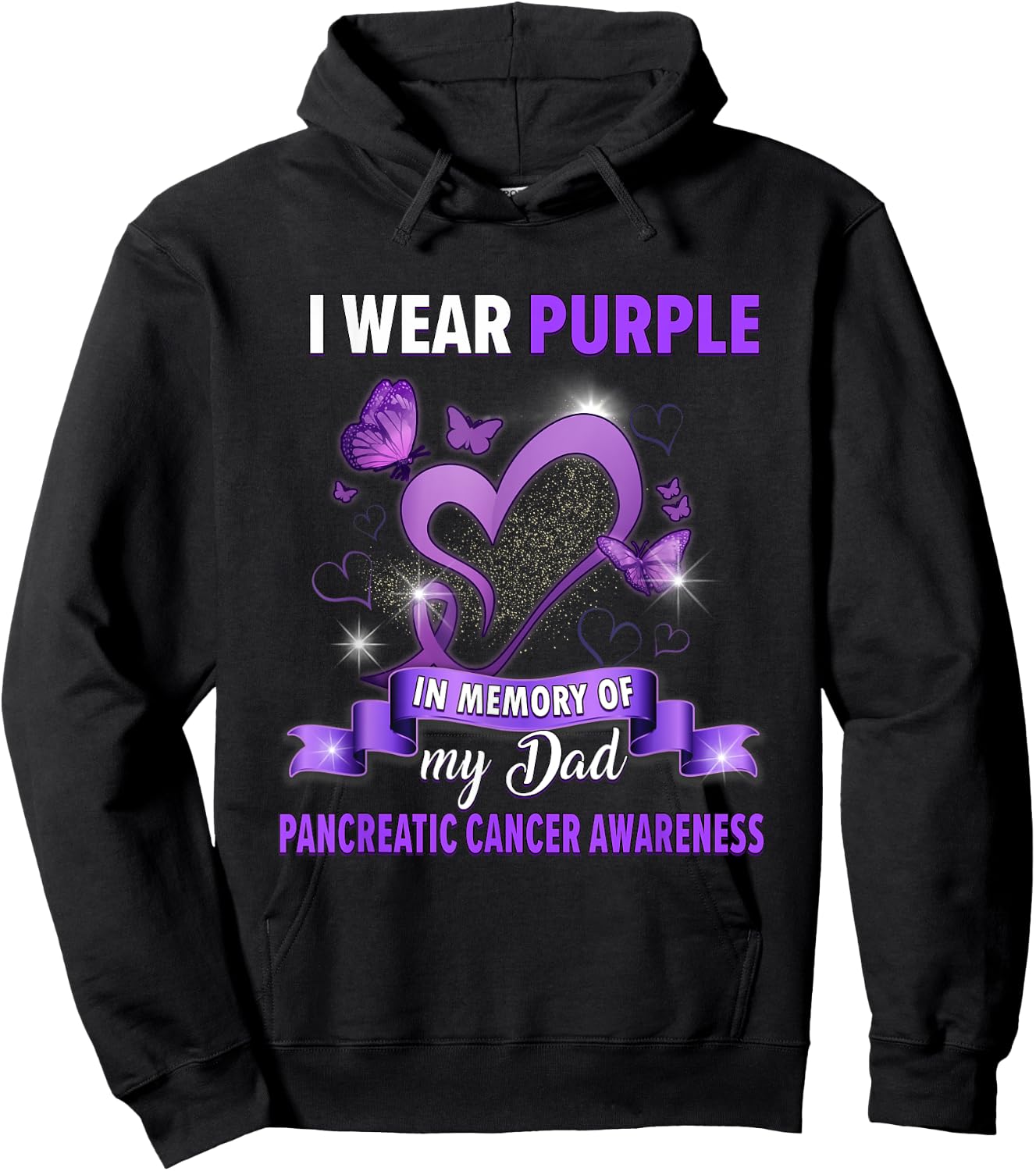 I Wear Purple In Memory Of Dad Pancreatic Cancer Awareness Hoodie - Hoodie | Black