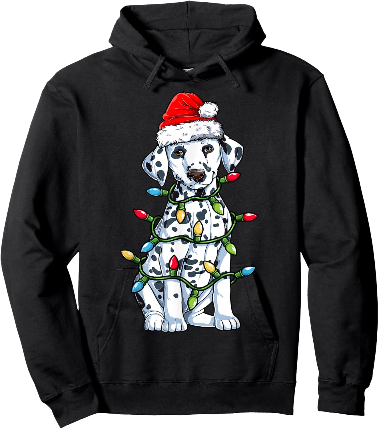 Dalmatian Santa Christmas Tree Lights Xmas Boys Dog Dogmas Hoodie - Hoodie | Black
