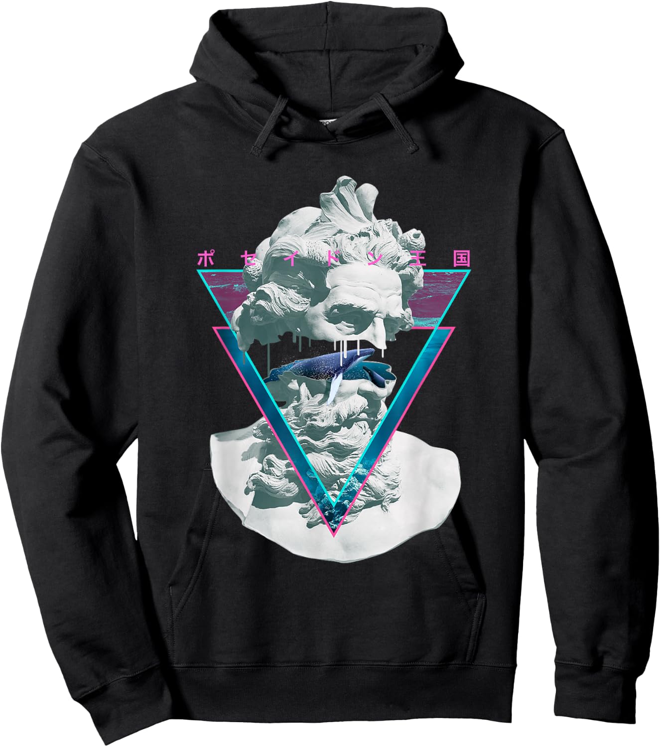 Vaporwave Poseiden Statue Bust Retro 80s King Of The Sea Art Hoodie - Hoodie | Black