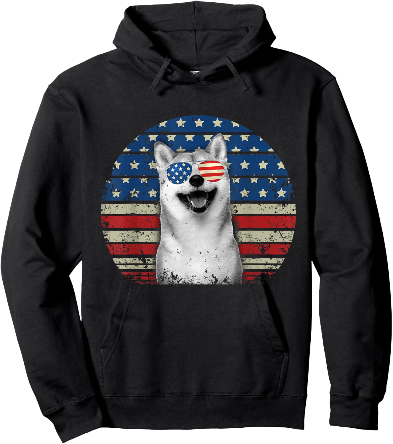 Retro Patriotic Shiba Inu American Flag Dog Lover Hoodie - Hoodie | Black