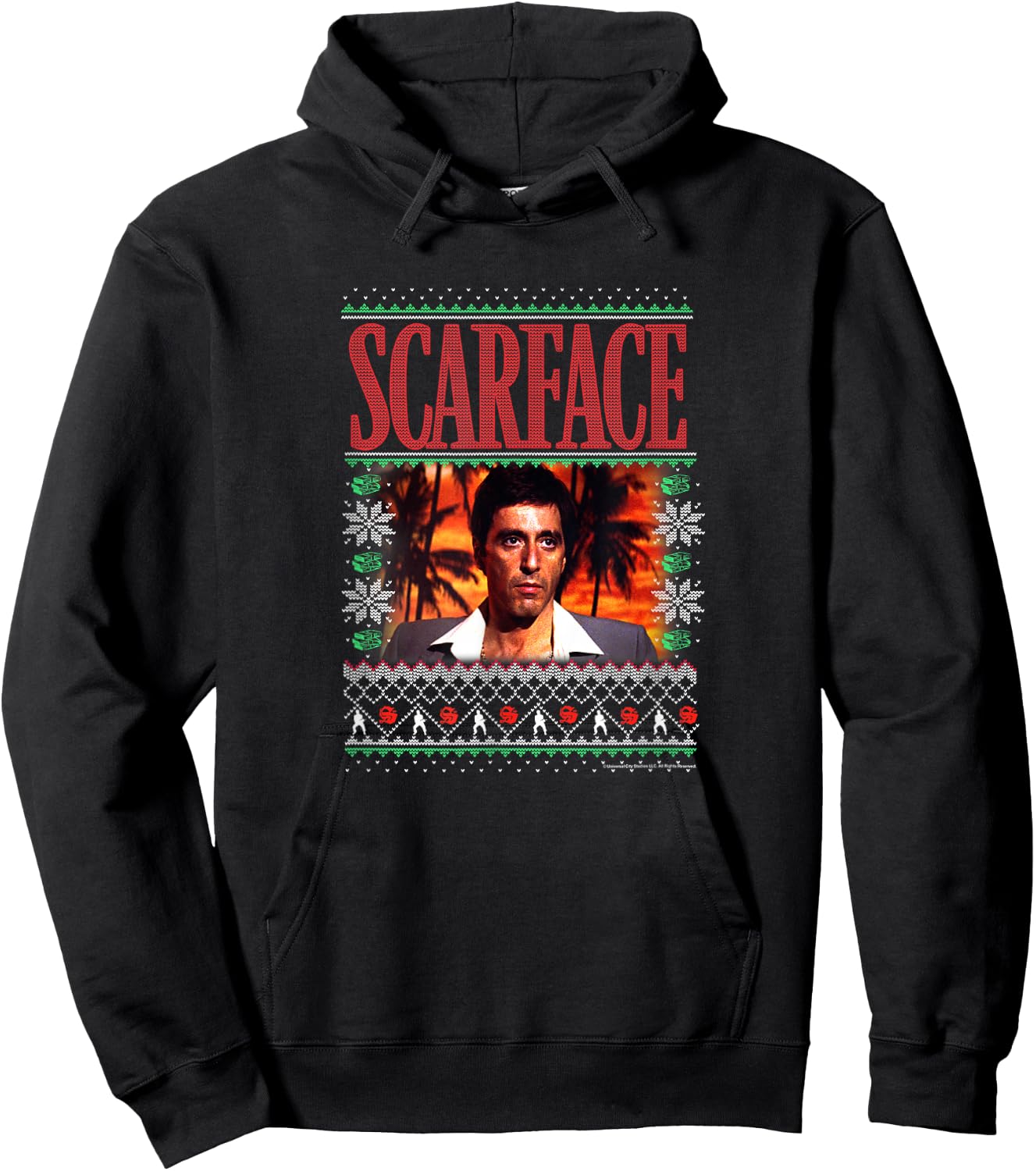 Scarface Christmas Style Knit Design Hoodie - Hoodie | Black