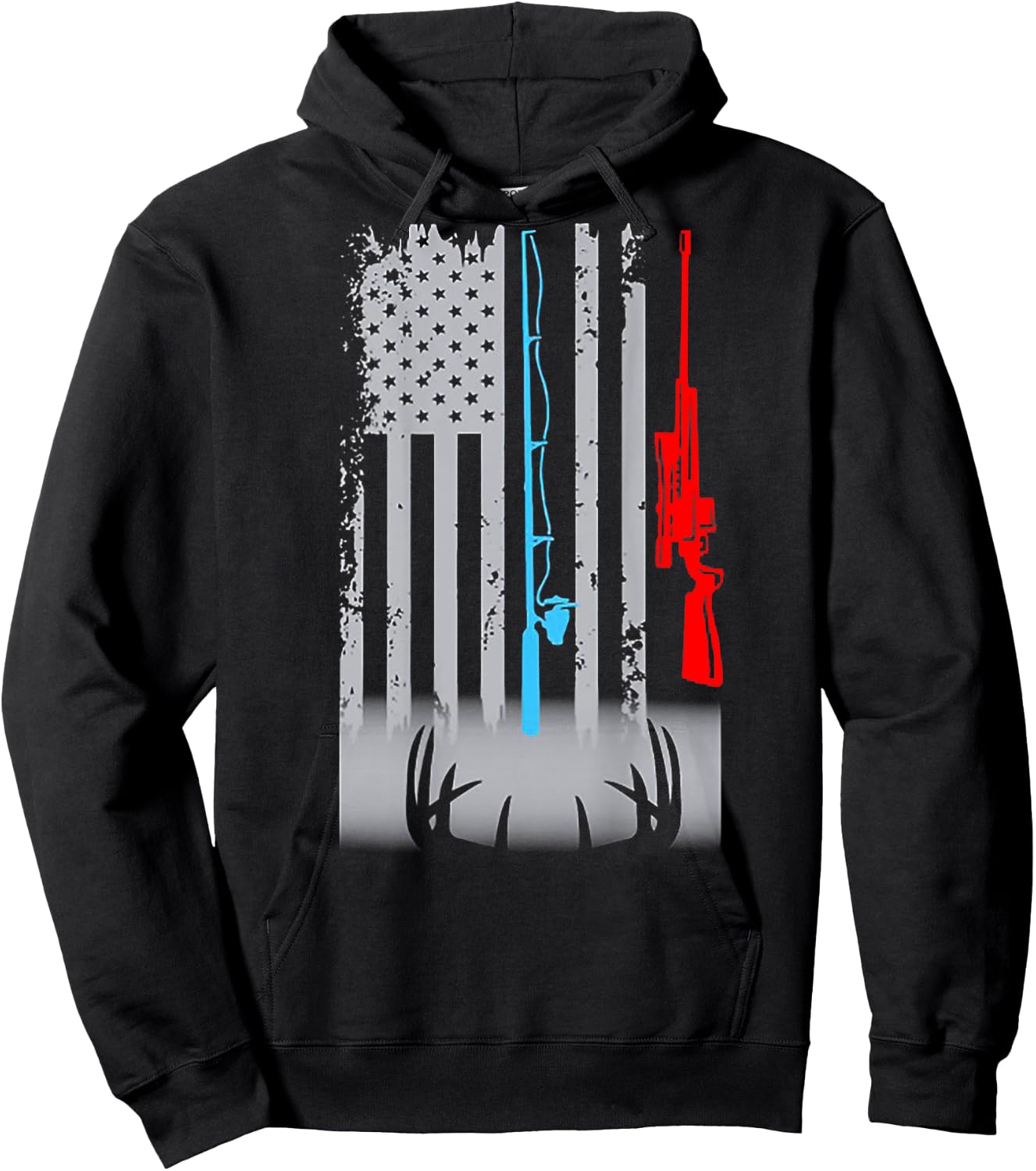 Fishing Rod Shotgun Deer Flag (on back) Hoodie - Hoodie | Black
