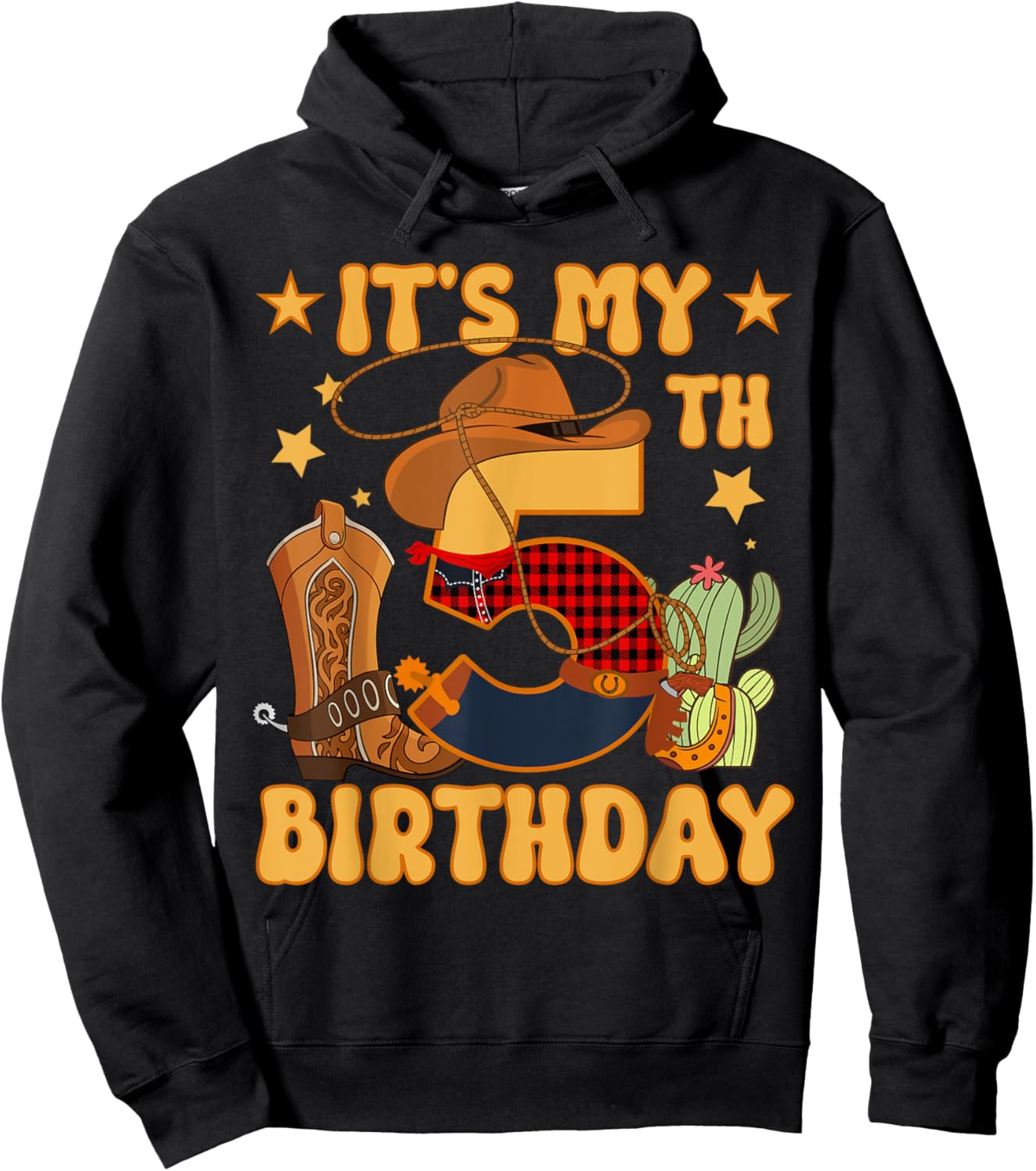 It's My 5th Birthday Cowboy Rodeo Horse 5 Year Old Bday Boy Hoodie - Hoodie | Black