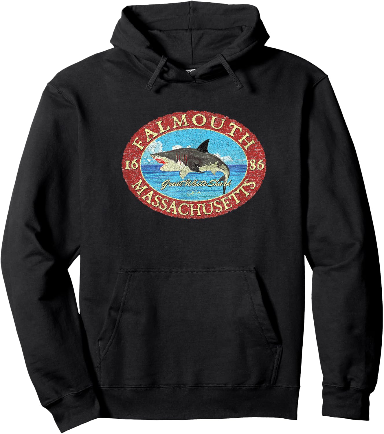 JCombs: Falmouth, MA, Great White Shark and Sea Hoodie - Hoodie | Black