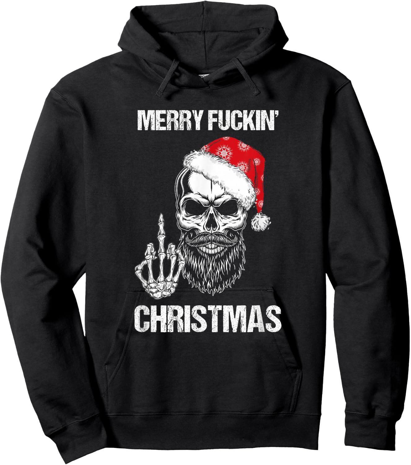 Funny Skull Santa Hat Merry Fuckin Christmas Pajama Hoodie - Hoodie | Black