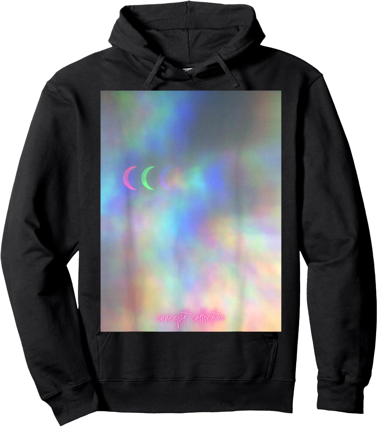 Neon Waning Moon Graphic Print Hoodie - Hoodie | Black