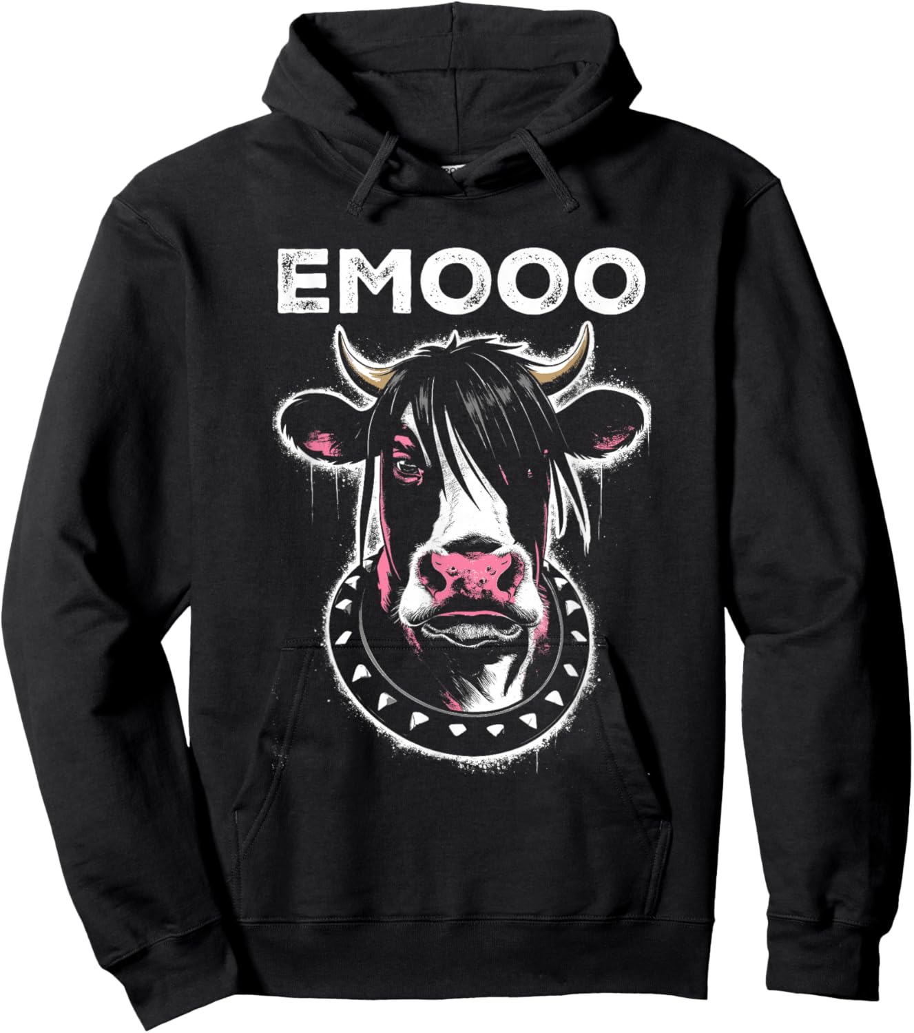 Emooo - Funny Graphic Emo Cow Pun Punk Grunge Lover Hoodie - Hoodie | Black