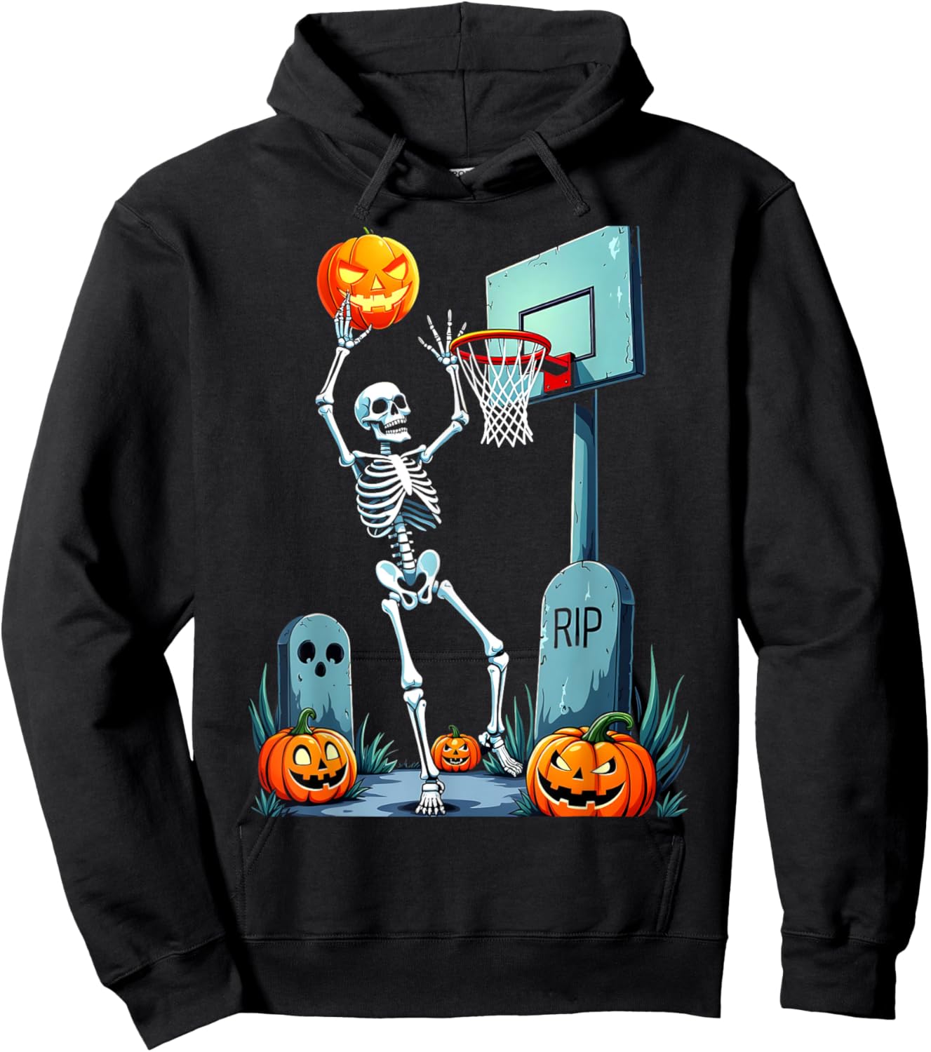 Halloween Basketball Skeleton Pumpkin Hoodie - Hoodie | Black