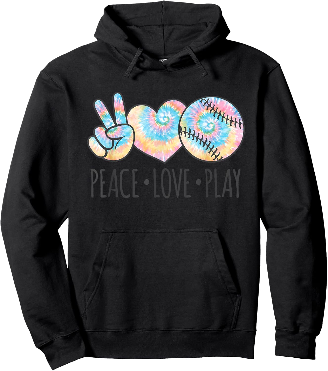 Tie Dye Softball for Teen Girls | Peace Love Play Hoodie - Hoodie | Black