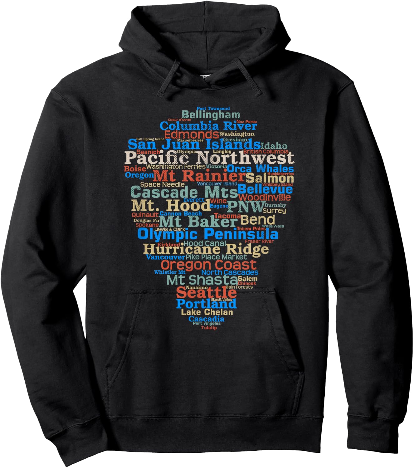 Pacific Northwest Word List Cloud Design Hiking Camping Hoodie - Hoodie | Black