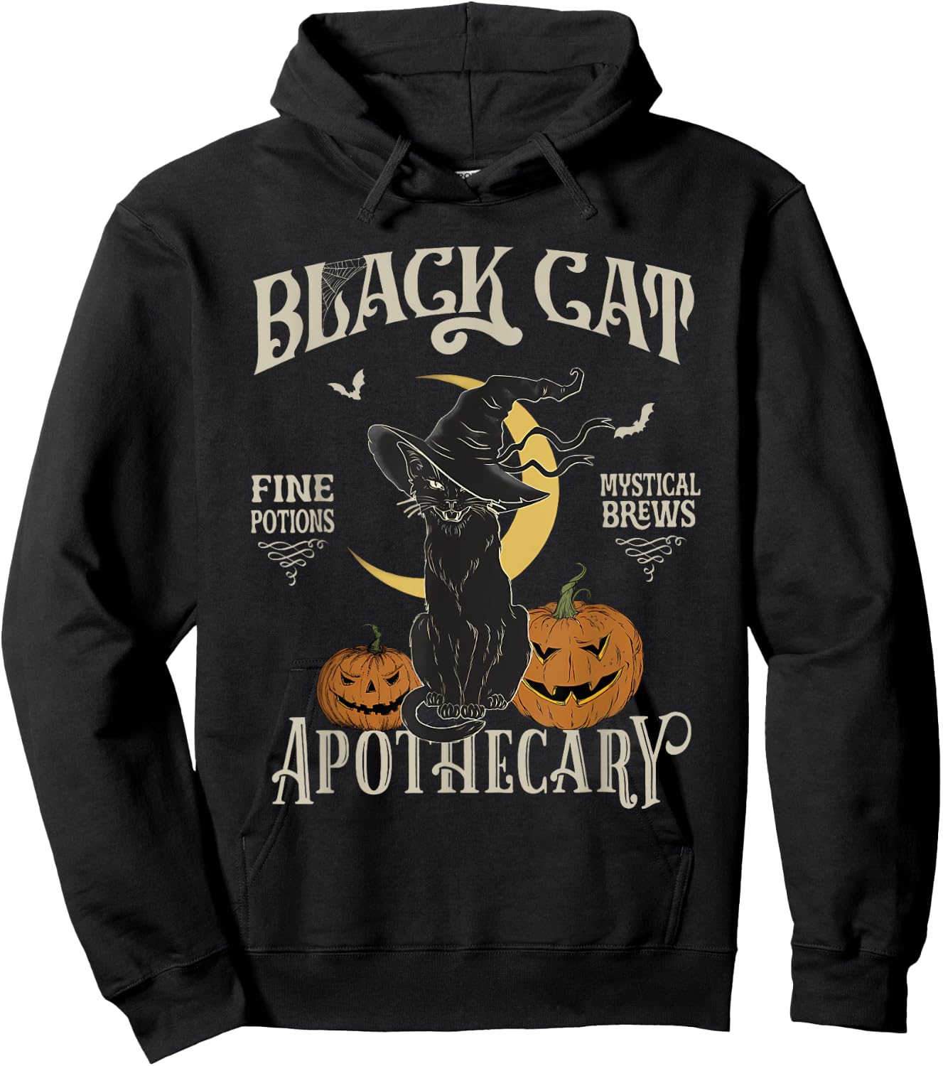 Retro Scary Halloween Costume Black Cat Salem Apothecary Hoodie - Hoodie | Black