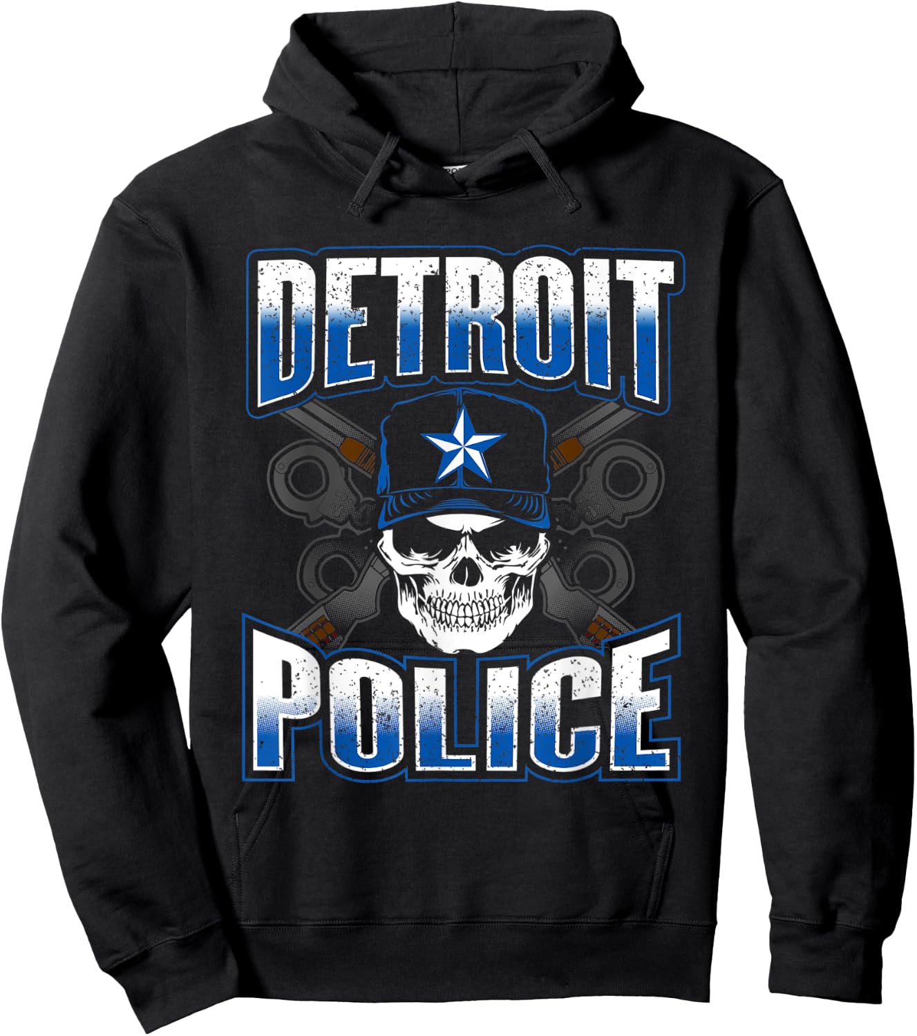 Detroit Michigan PD Policeman Graphic Skull Guns Thin Blue Hoodie - Hoodie | Black