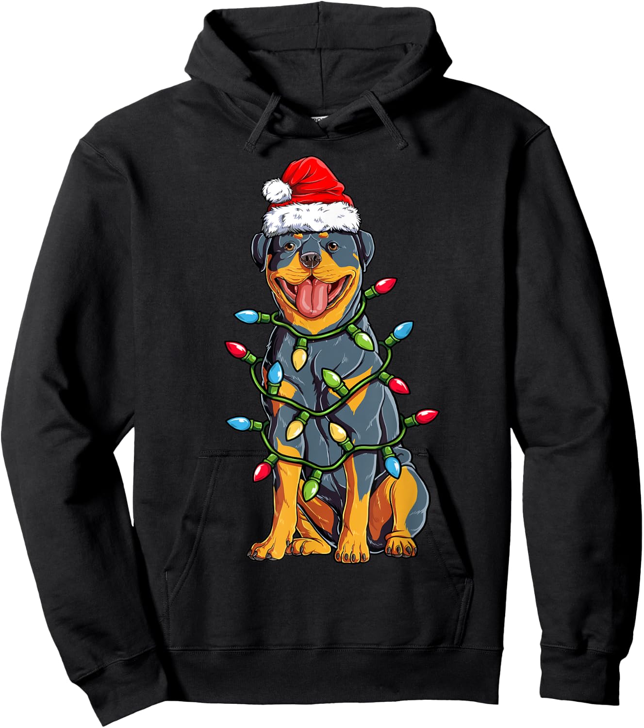 Rottweiler Santa Christmas Tree Lights Xmas Boys Dog Dogmas Hoodie - Hoodie | Black