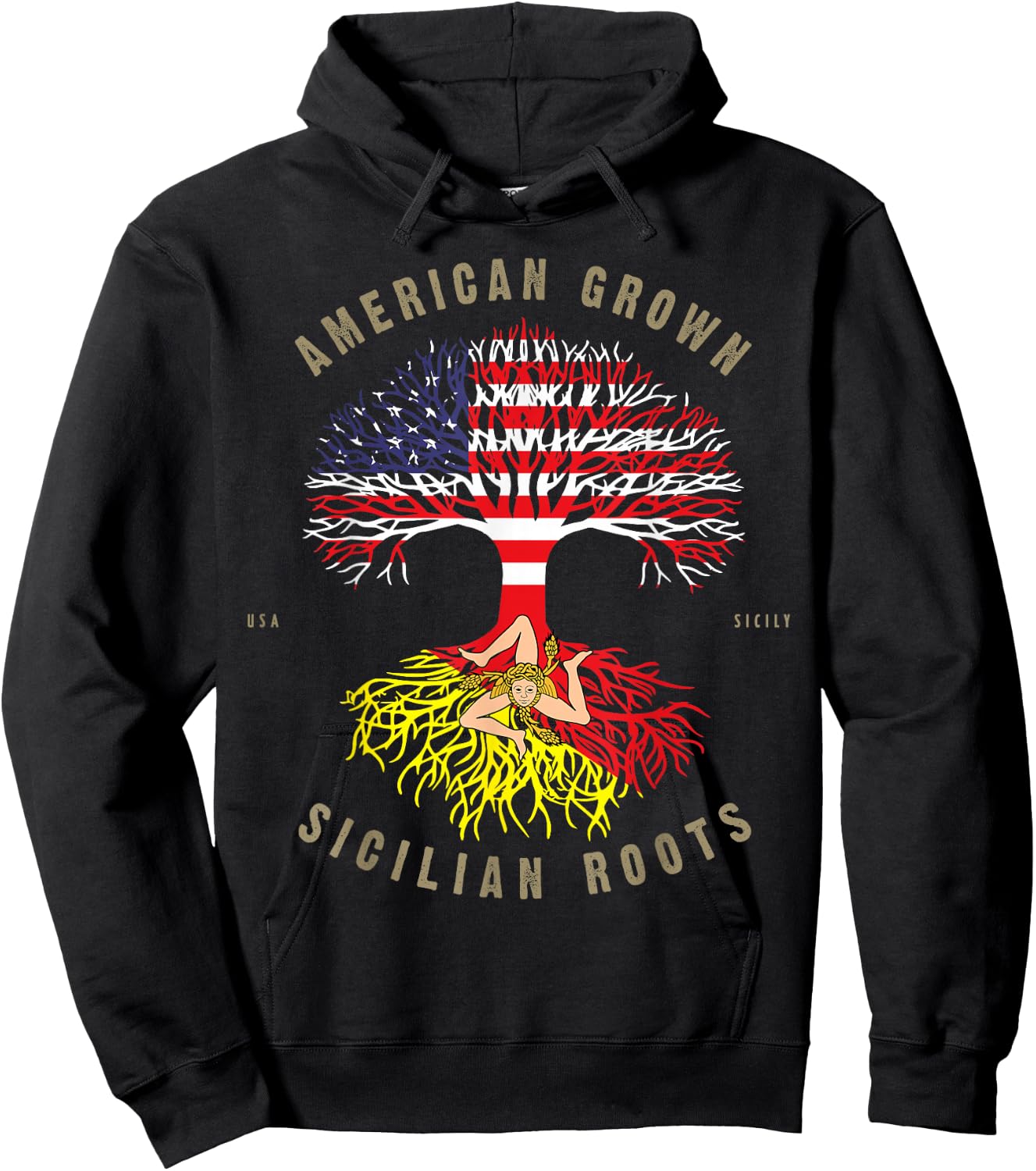 American Grown with Sicilian Roots - Sicily Malta Hoodie - Hoodie | Black