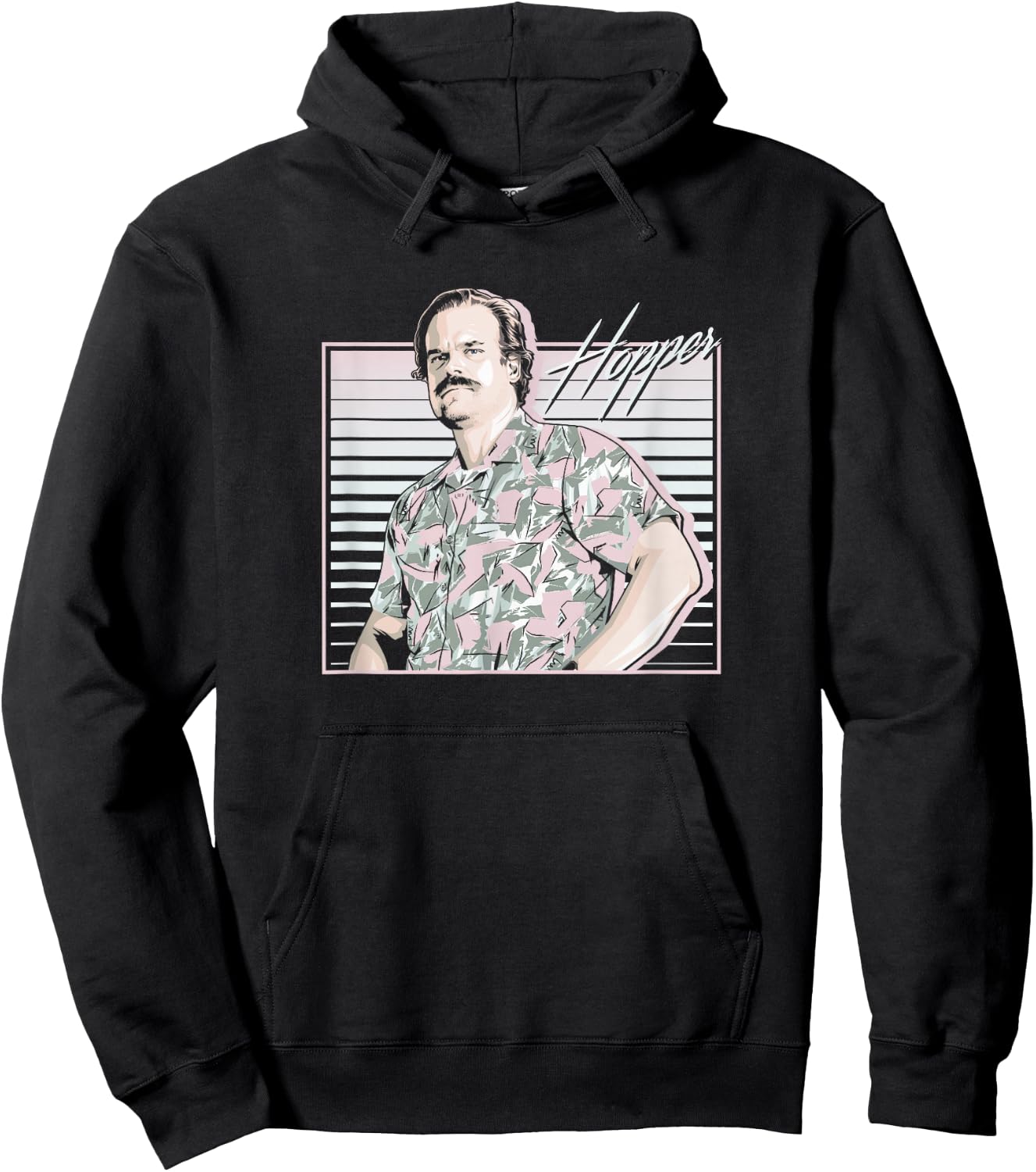 Stranger Things Hopper Hawaiian Shutter Background Hoodie - Hoodie | Black