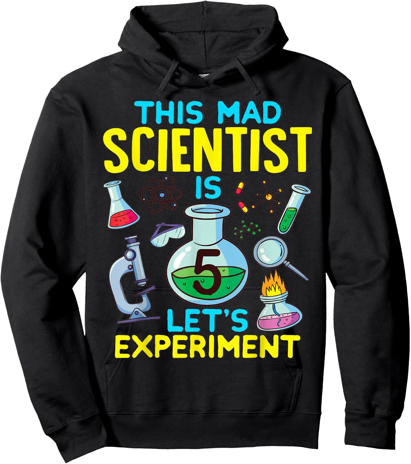 5th Birthday This Mad Scientist Is 5 Let's Experiment Funny Hoodie - Hoodie | Black