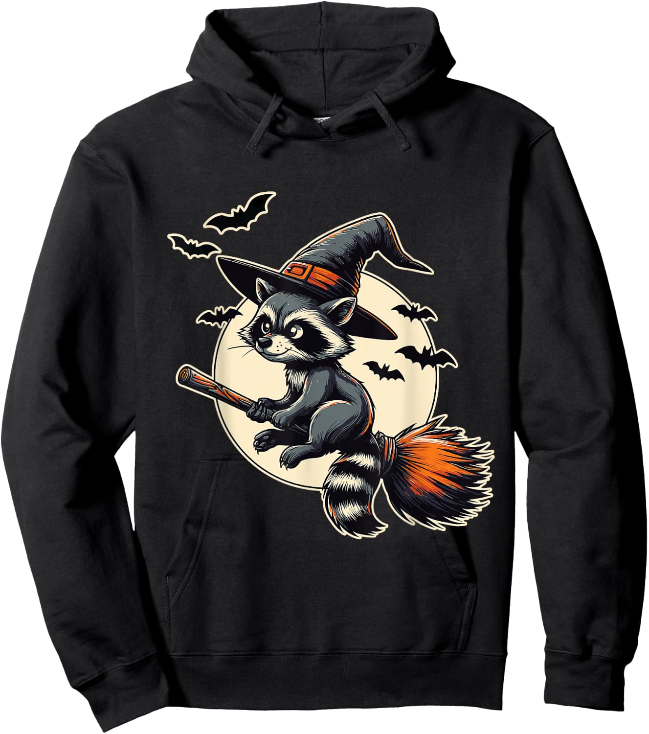 Raccoon Witch on Broom Halloween Hoodie - Hoodie | Black