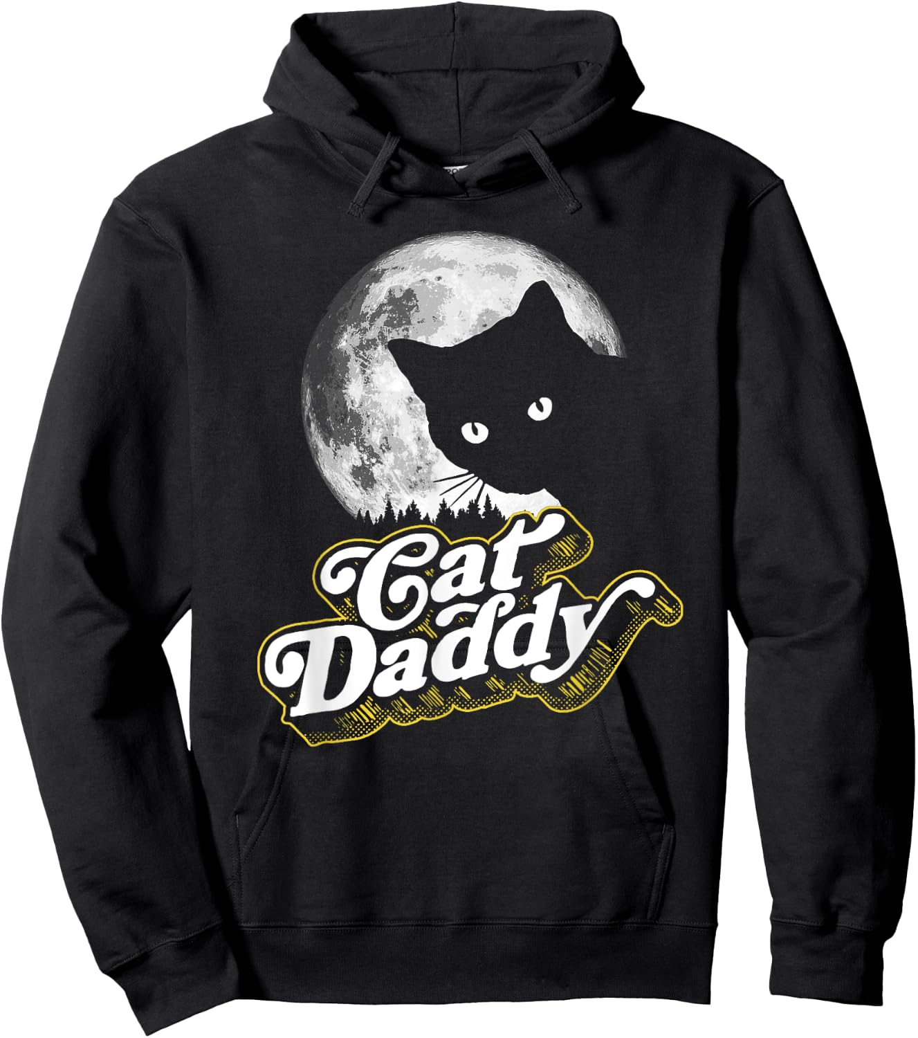 Cat Daddy Vintage Eighties Style Cat Retro Full Moon Women Kids Hoodie - Hoodie | Black