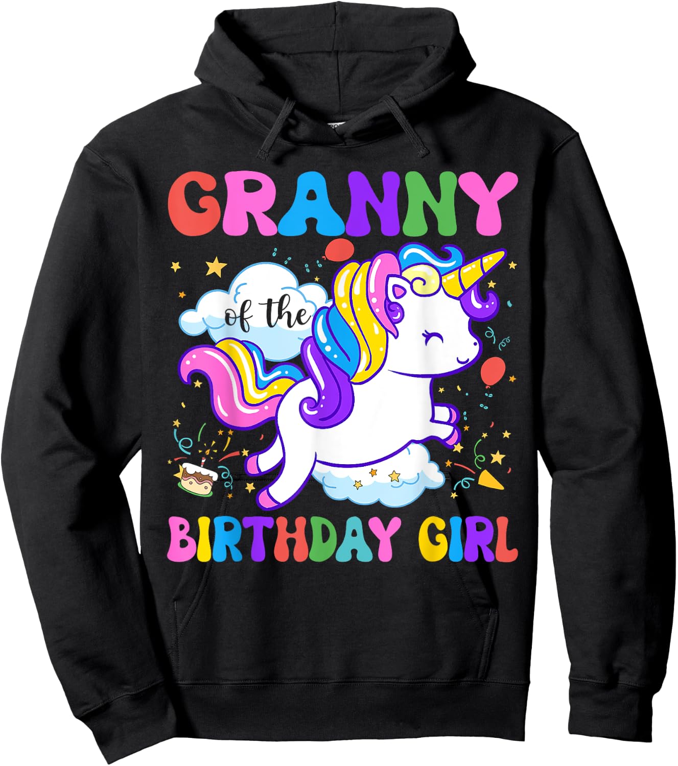 Granny of the Birthday Girl Groovy Unicorn Birthday Party Hoodie - Hoodie | Black