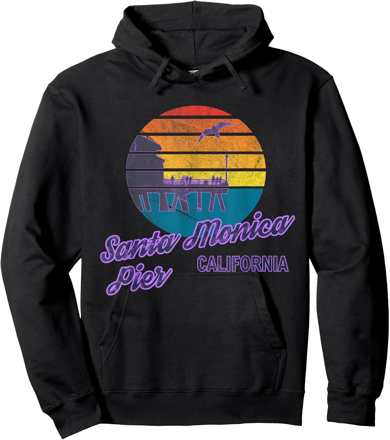 Santa Monica Pier LA California Surf Backpacking Beach USA Women Hoodie - Hoodie | Black
