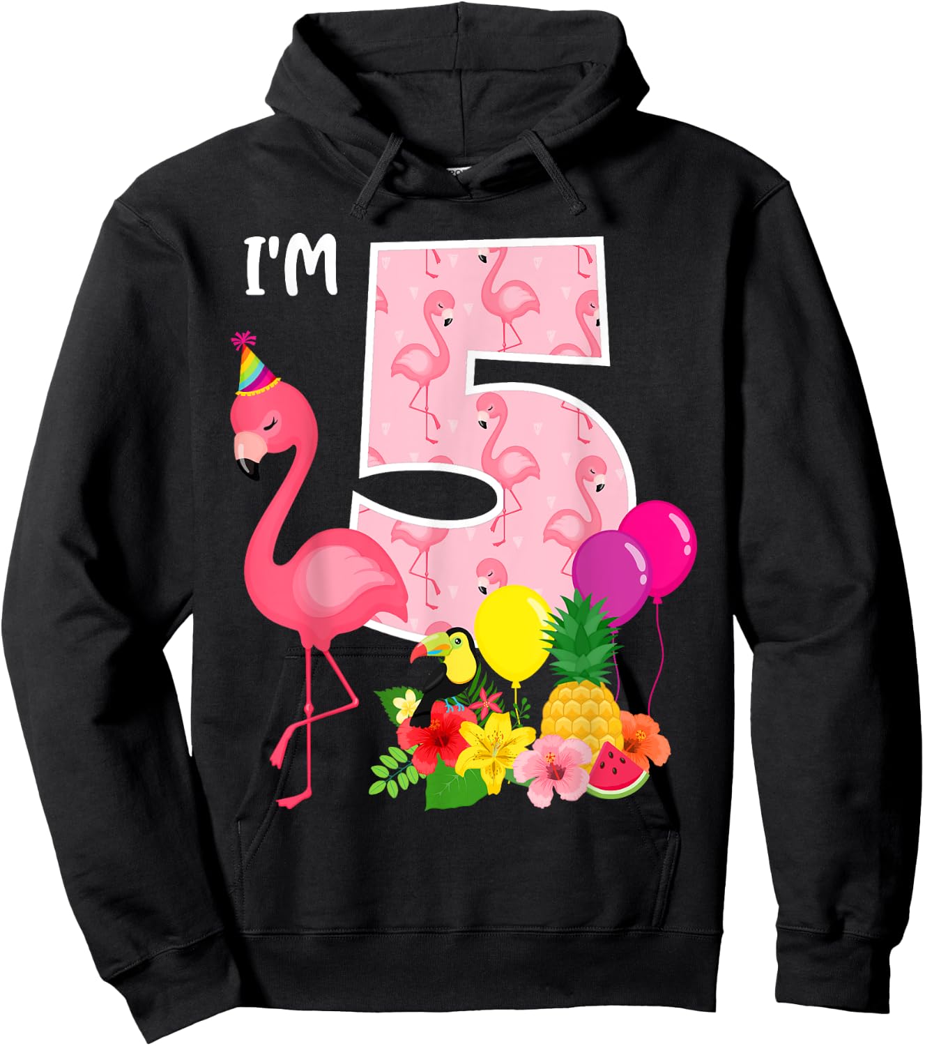 Flamingo Birthday I'm 5 Tropical Flamingo Theme 5th Birthday Hoodie - Hoodie | Black