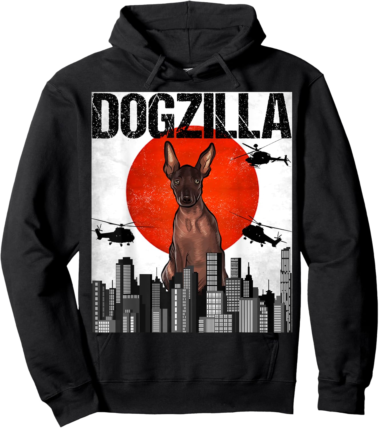 Funny Vintage Japanese Dogzilla Xoloitzcuintli Hoodie - Hoodie | Black