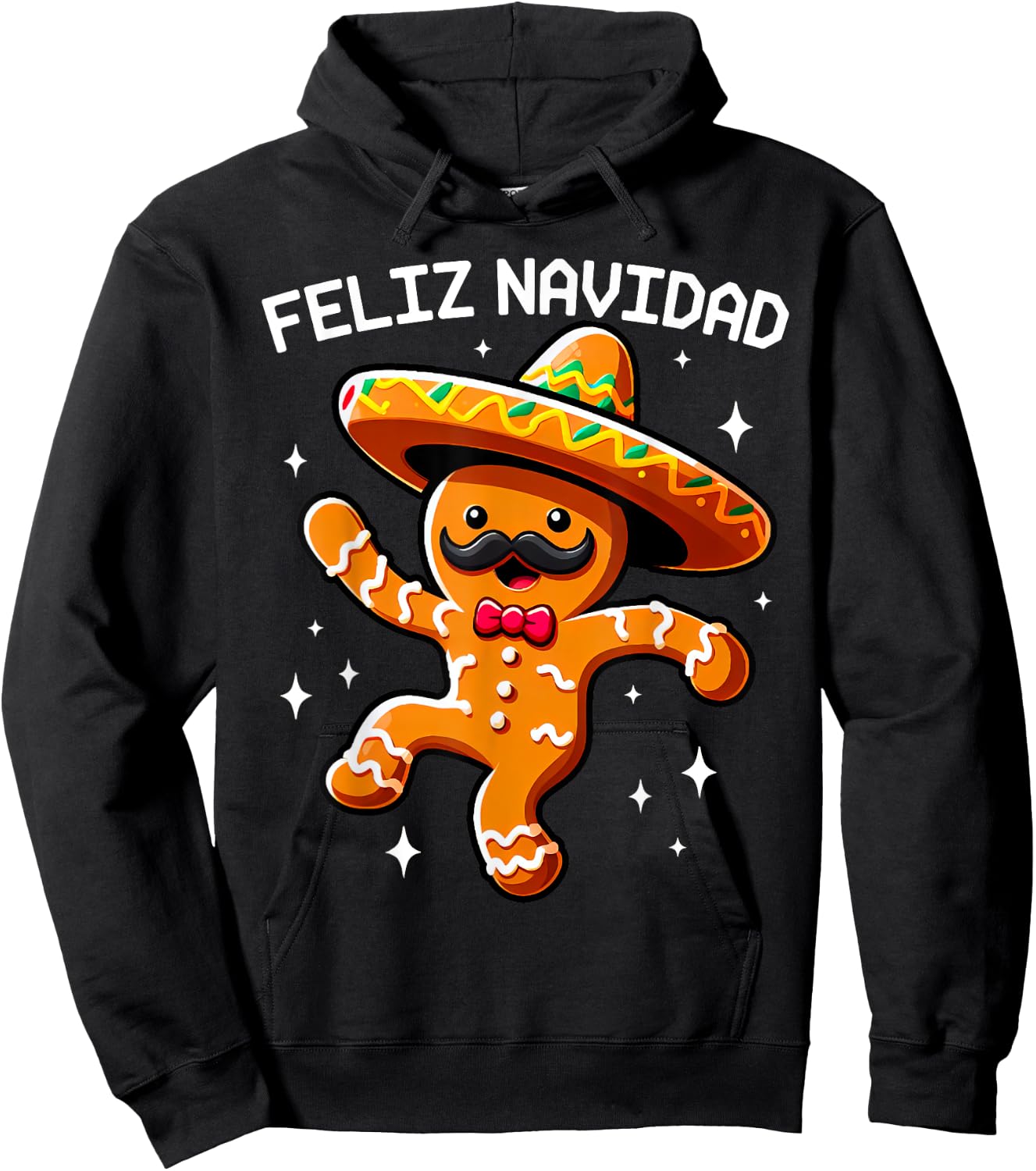 Feliz Navidad Mexican Gingerbread with Sombrero Christmas Hoodie - Hoodie | Black