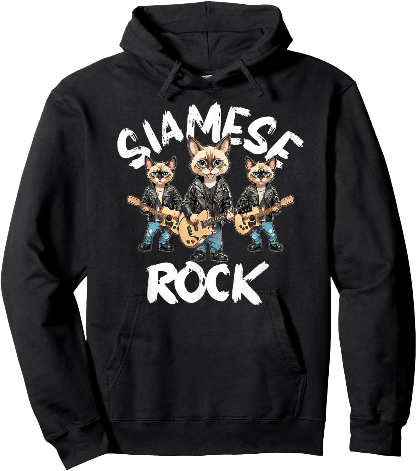 Siamese Cats Rock Cute Cool Furry Cat Trio Playing Guitar Men Women Kids Hoodie - Hoodie | Black