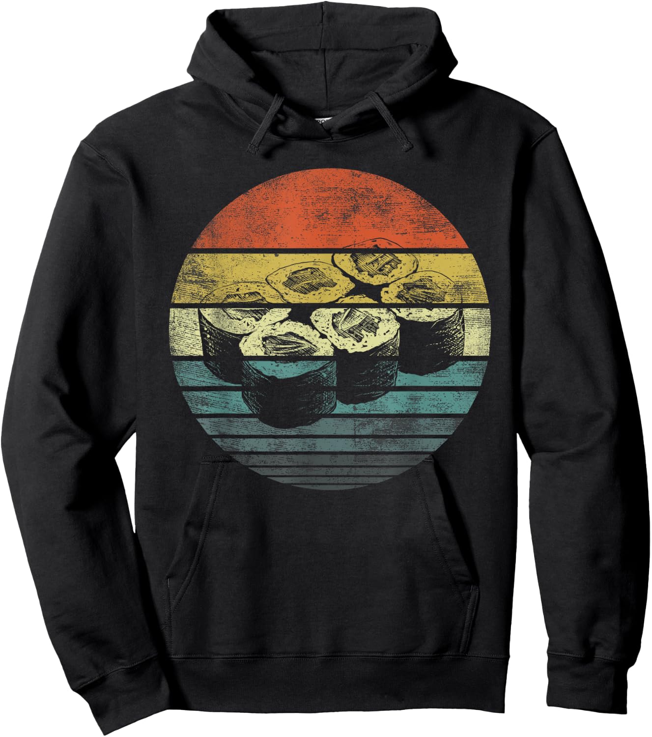 Retro Sushi Roll Sashimi Lover Funny Japanese Food Chef Gift Hoodie - Hoodie | Black