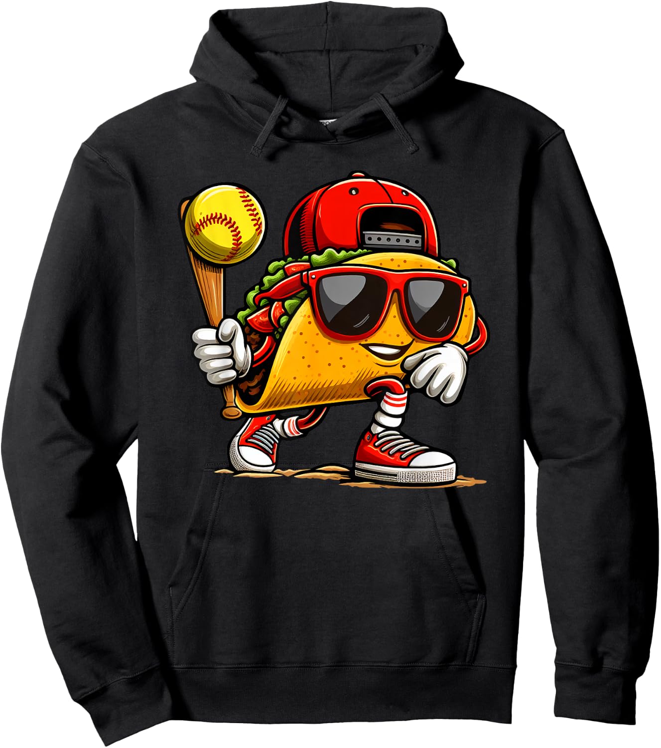 Taco Playing Softball Mexican Cinco De Mayo Kids Boys Men Hoodie - Hoodie | Black