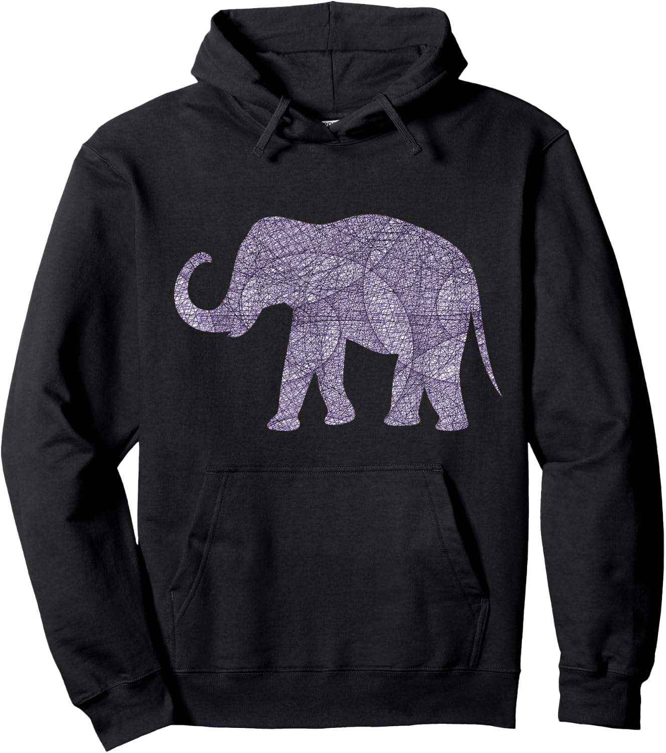 Purple Elephant Geometric Trunk Up Graphic Design Apparel Hoodie - Hoodie | Black