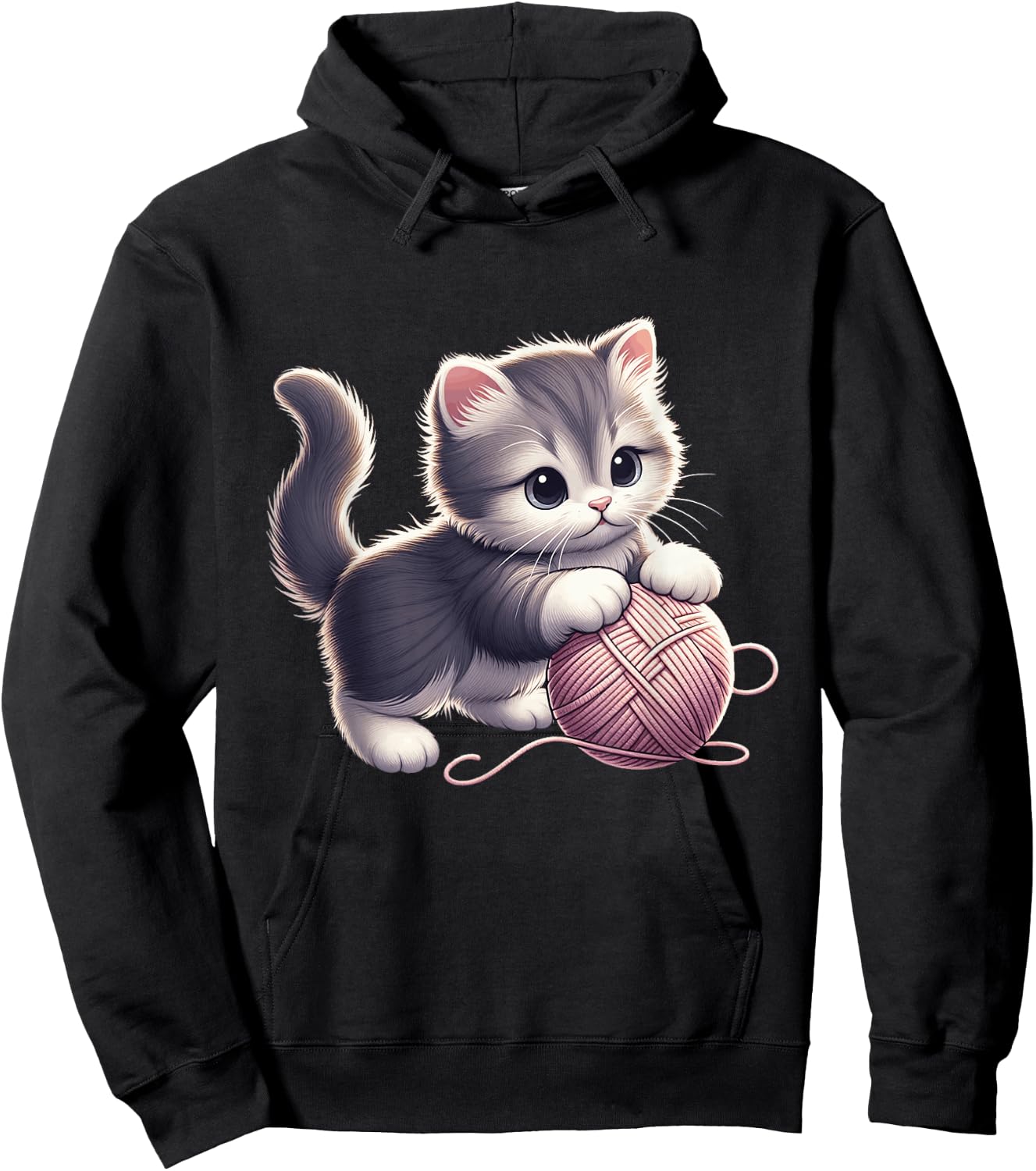 Cute Kitten Cat playing with Wool Ball Adorable Playful Hoodie - Hoodie | Black