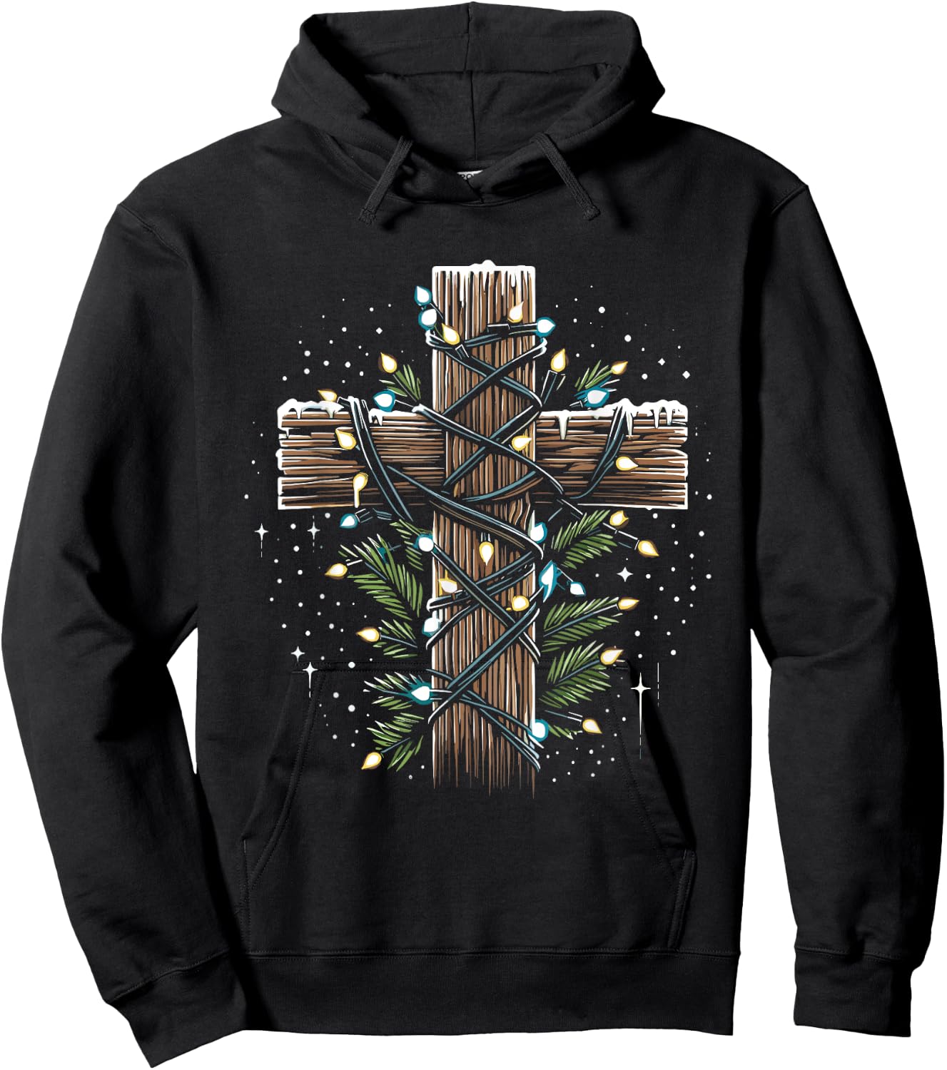 Jesus Cross Crucifix Christmas Lights - Jesus Christ Faith Hoodie - Hoodie | Black