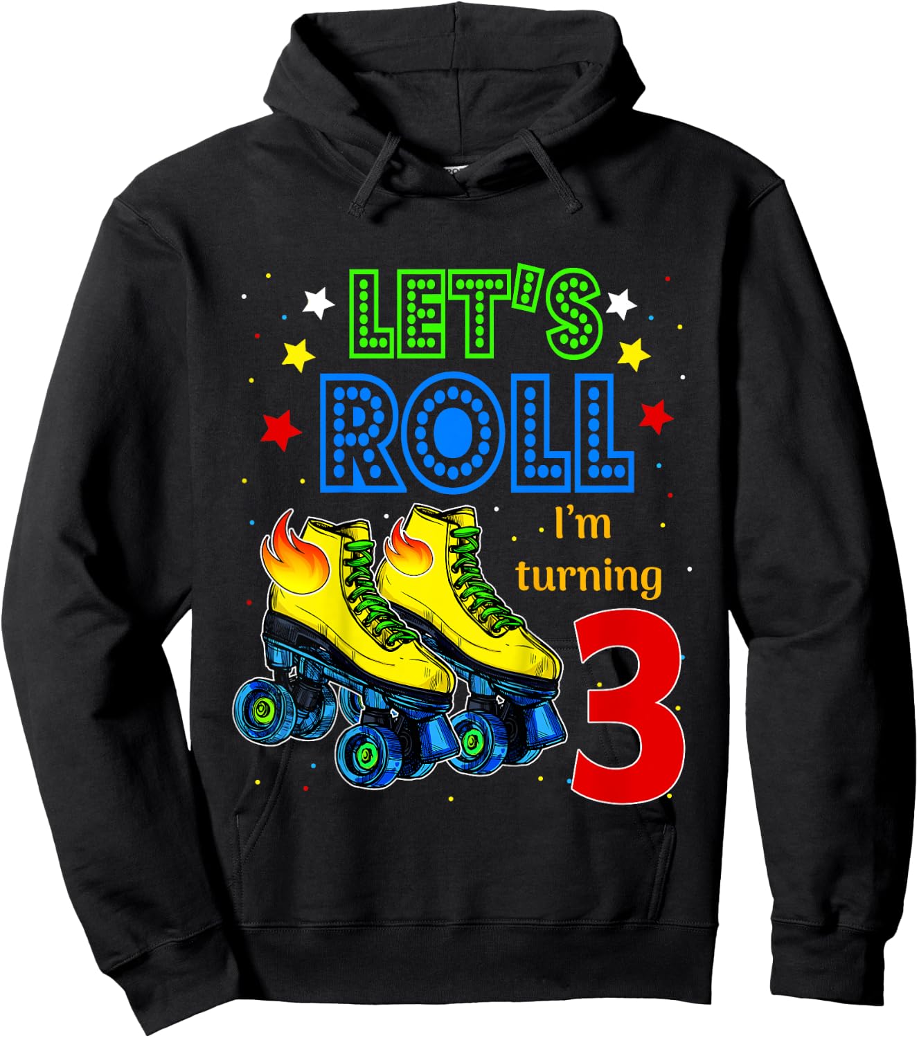 Rolling Into 3 years Let's Roll I'm Turning 3 Roller Skate Hoodie - Hoodie | Black