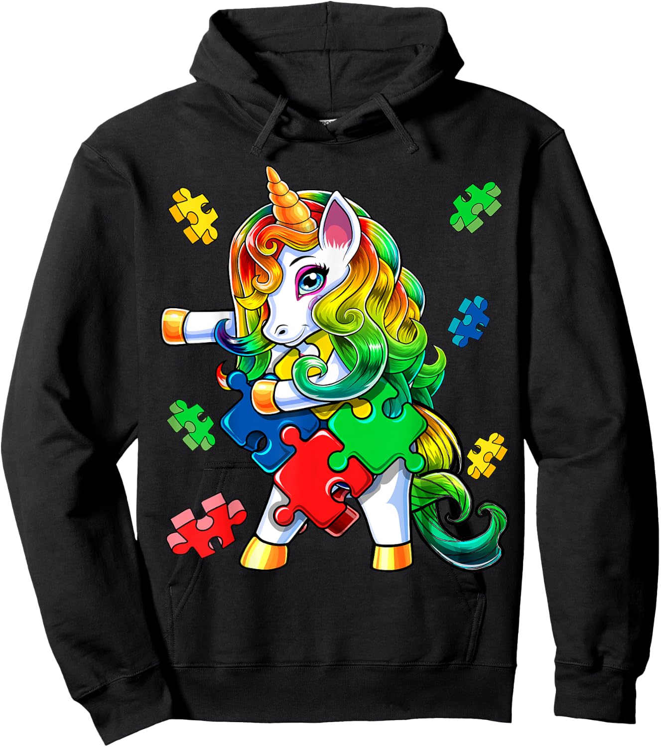 Autism Awareness Flossing Unicorn Puzzle Piece Gift Kids Hoodie - Hoodie | Black