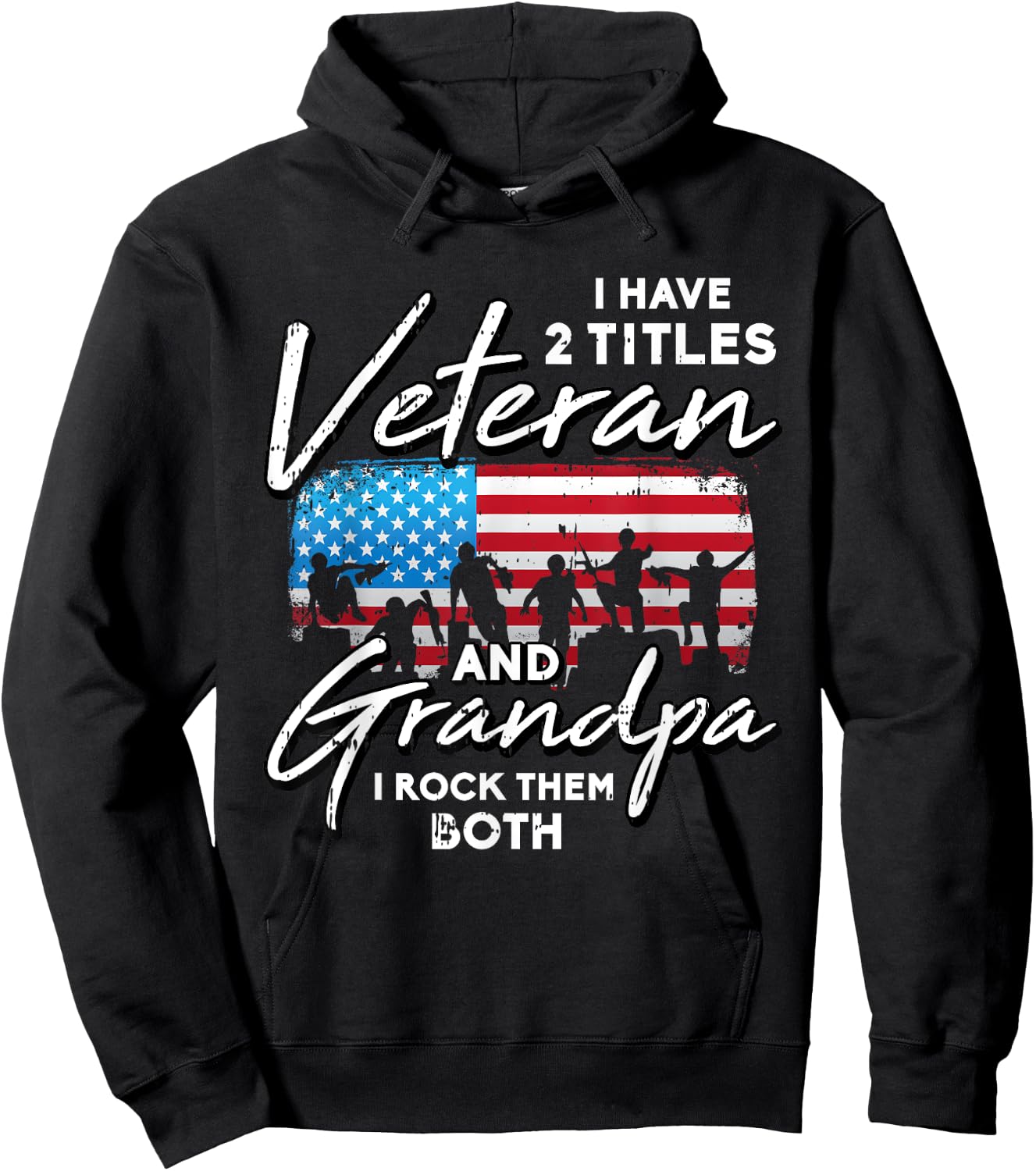 Veteran Grandpa American Flag Two Titles Grandfather Gifts Kids Men Hoodie - Hoodie | Black