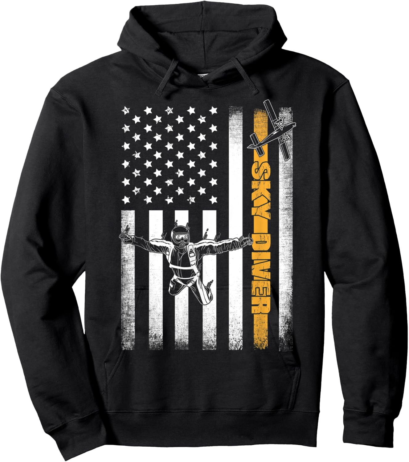 Funny Skydiving Gift Parachuting American Skydiver USA Flag Hoodie - Hoodie | Black