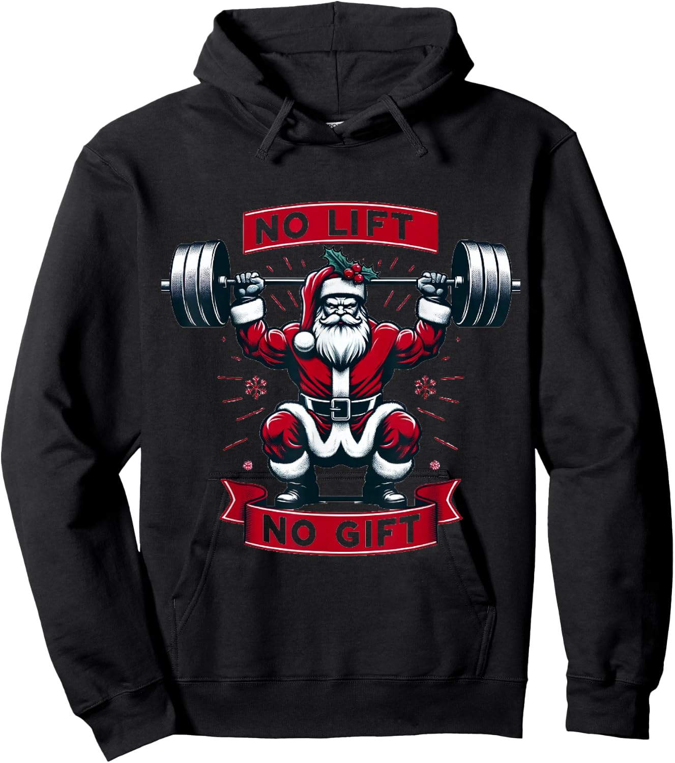 No Lift No Gift Christmas Santa Gym Squat Weightlifting BB Hoodie - Hoodie | Black