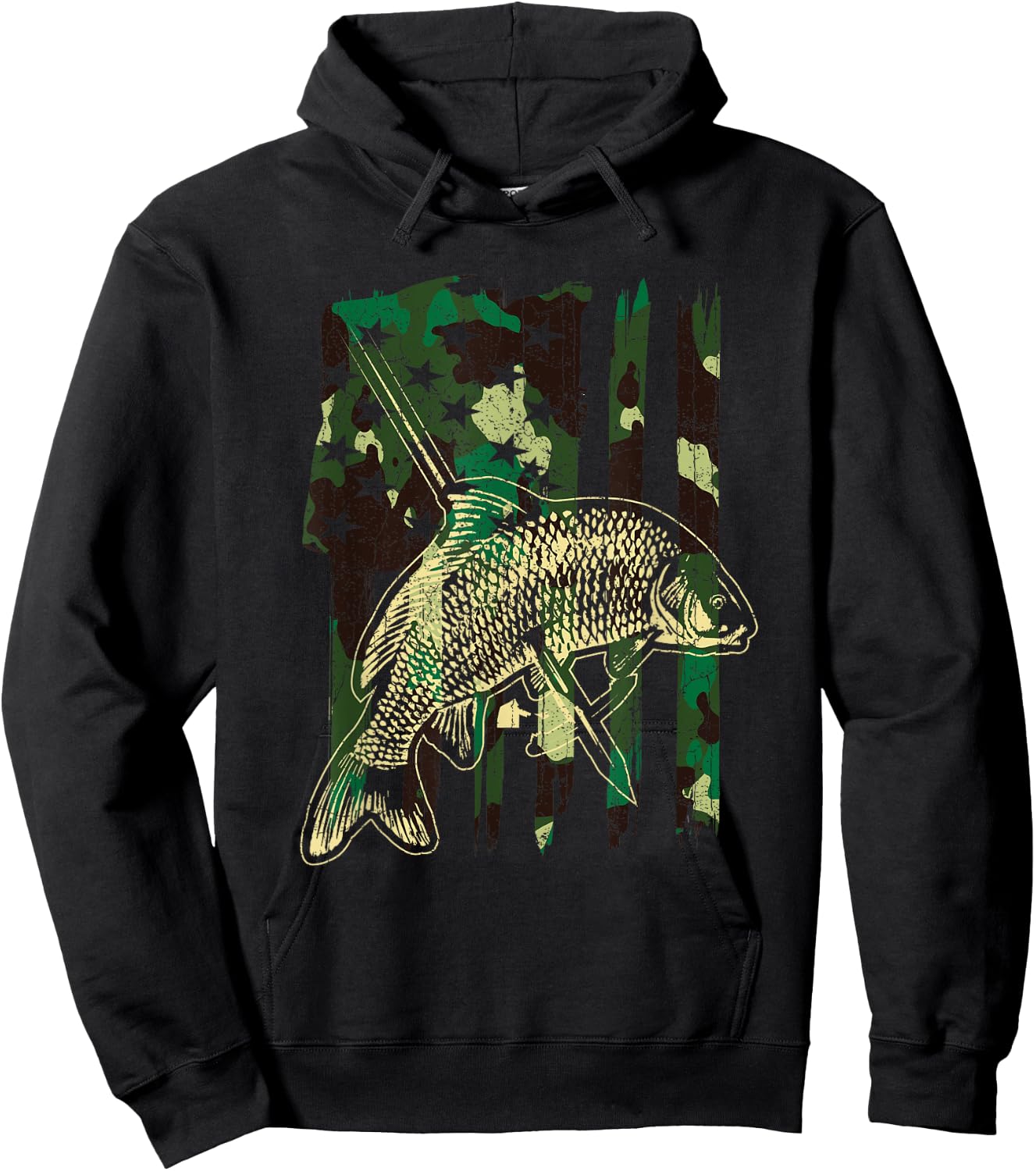 Camo American Flag Bowfishing Gift | Bow Fishing, Bow Fisher Hoodie - Hoodie | Black