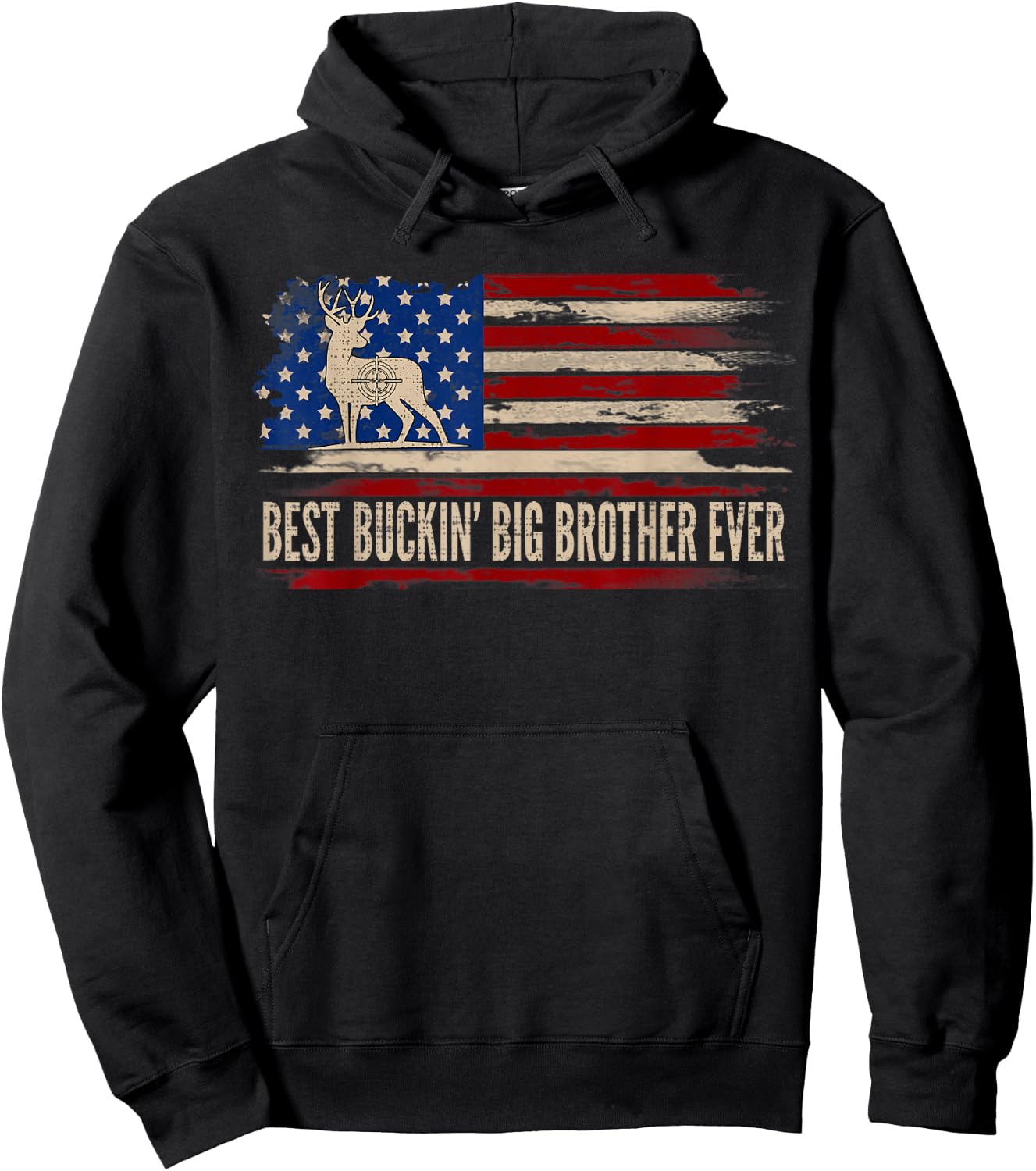 Best Buckin' Big Brother Ever American USA Flag Deer Hunting Hoodie - Hoodie | Black