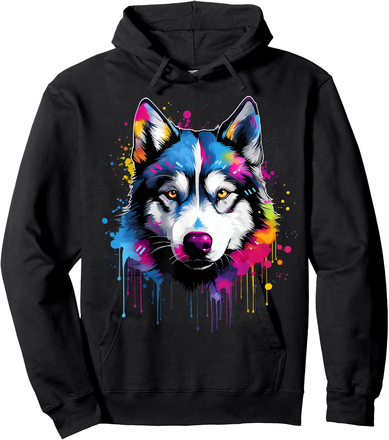 Colorful Siberian Husky Dog Hoodie - Hoodie | Black